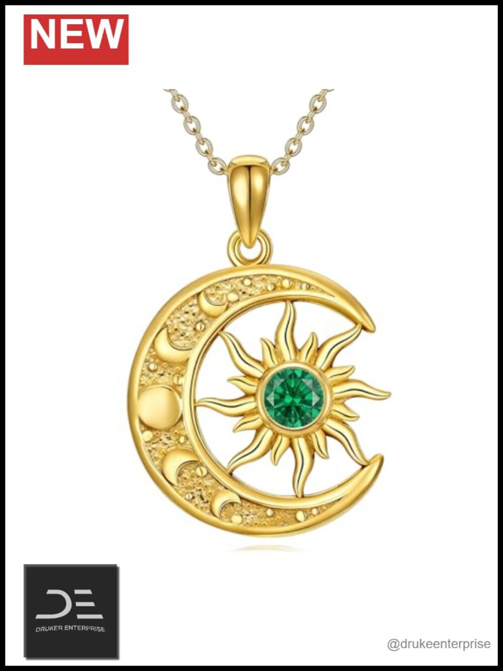 Moon Sun Birthstone Pendant Necklace 18k Gold Plated